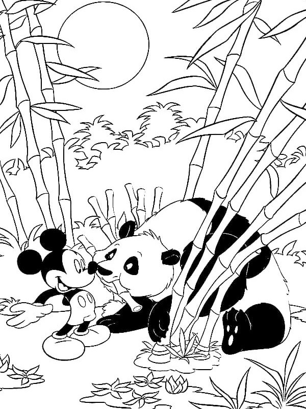 Mickey mouse and panda Colouring page