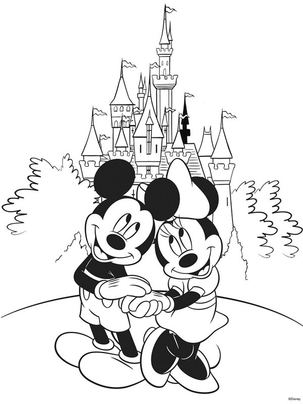 Minnie and Mickey at Disneyland Colouring page