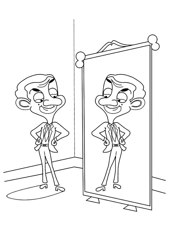 Mr. Bean looks in the mirror Colouring page