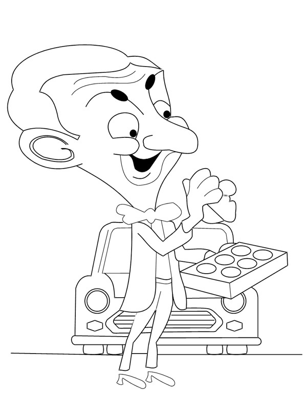 Mr Bean is cleaning car Colouring page