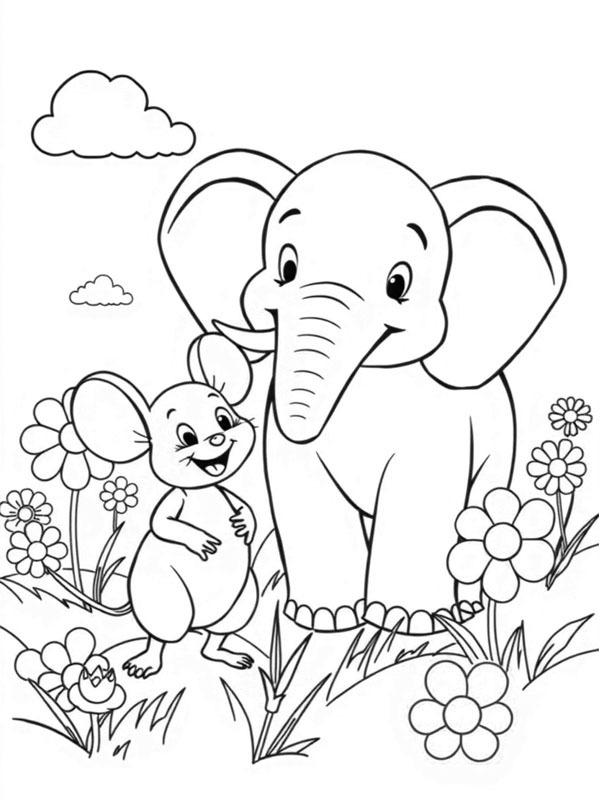 Mouse and elephant Colouring page