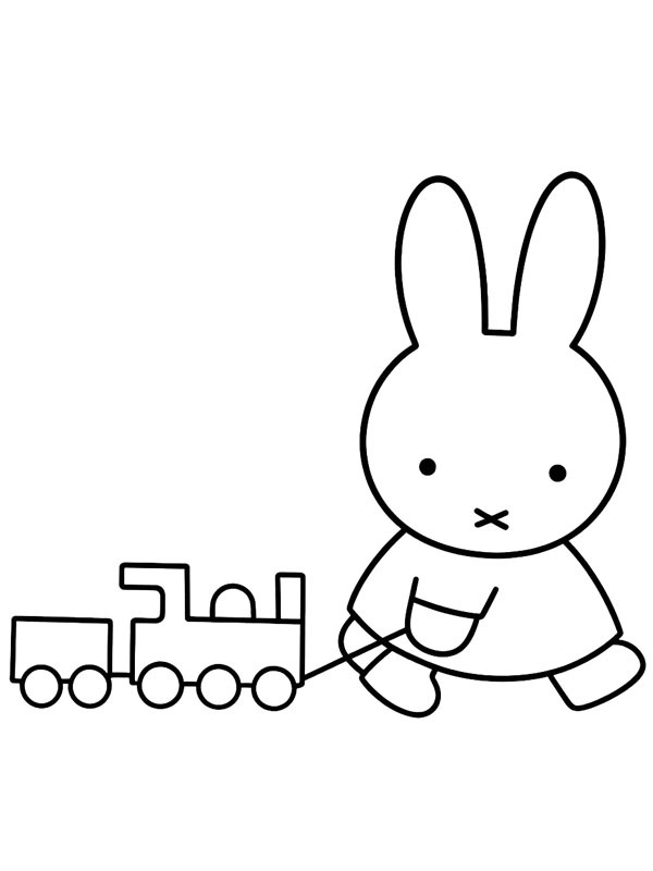 Miffy Pulling a Toy Train Colouring page