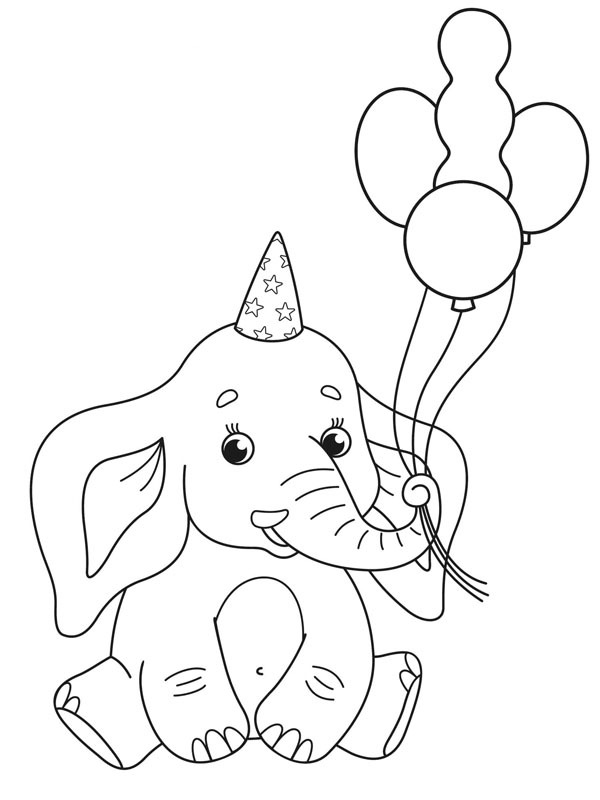 Elephant's birthday Colouring page