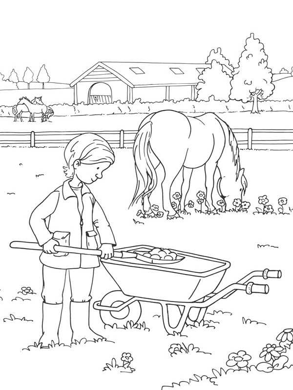 Horse at the farm Colouring page