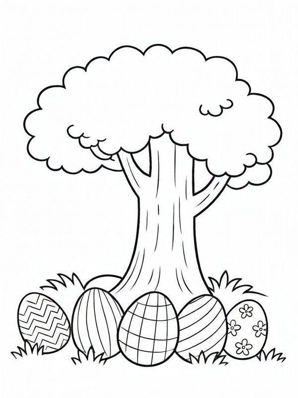 Easter eggs under the tree Colouring page