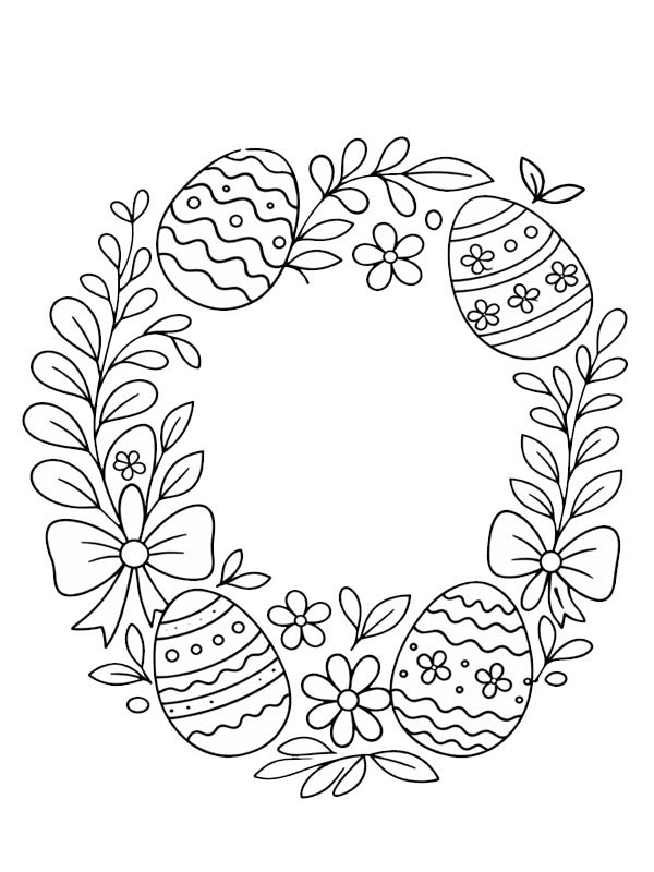 Easter wreath with eggs Colouring page