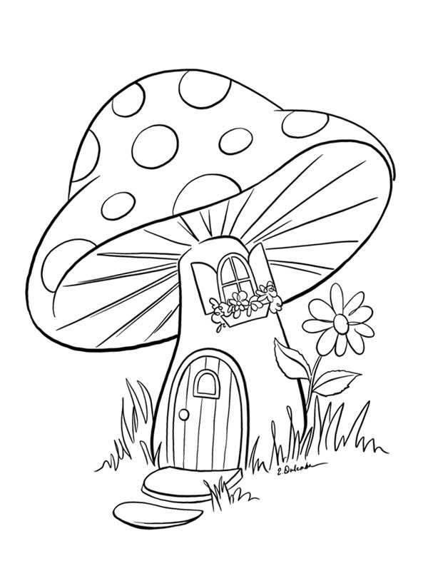 Mushroom House Colouring page