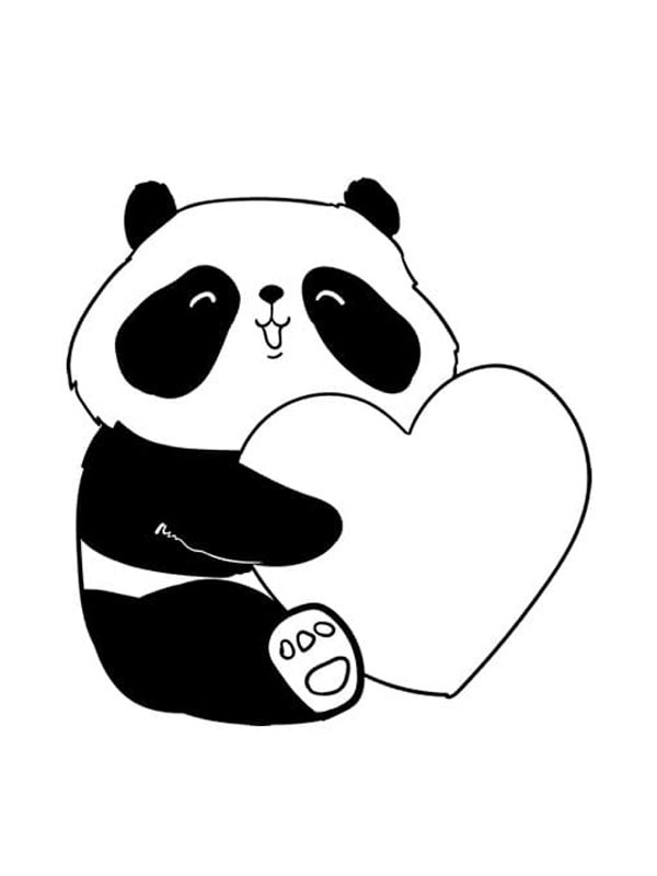 Panda with heart Colouring page