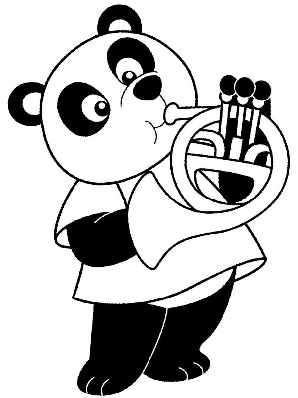 Panda plays trumpet Colouring page