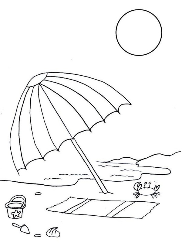 Beach umbrella on the beach Colouring page