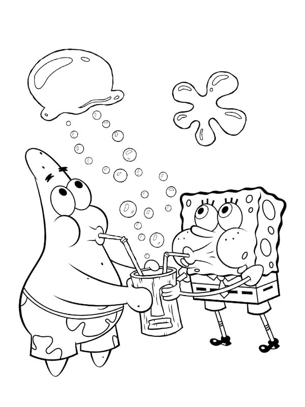 Patrick Star and SpongeBob drink lemonade Colouring page