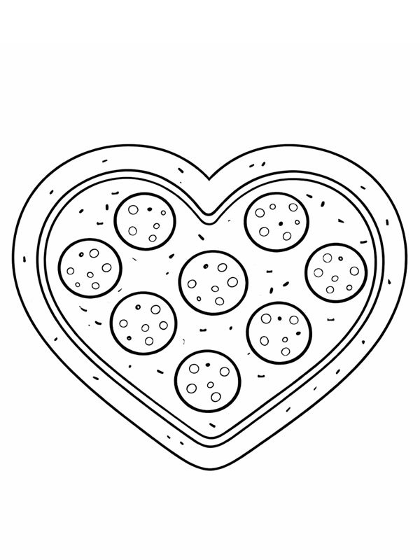Pepperoni Pizza Heart Colouring page