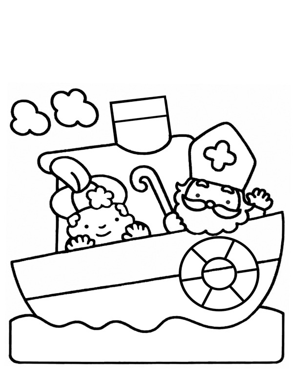 Piet and saint nicholas on the steamboat Colouring page Piet and saint nicholas on the steamboat Colouring page