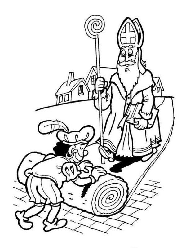 Piet rolls out the carpet for St Nicholas Colouring page Piet rolls out the carpet for St Nicholas Colouring page