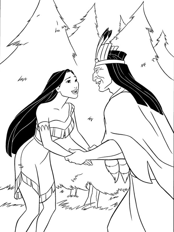 Pocahontas and her father Powhatan Colouring page Pocahontas and her father Powhatan Colouring page