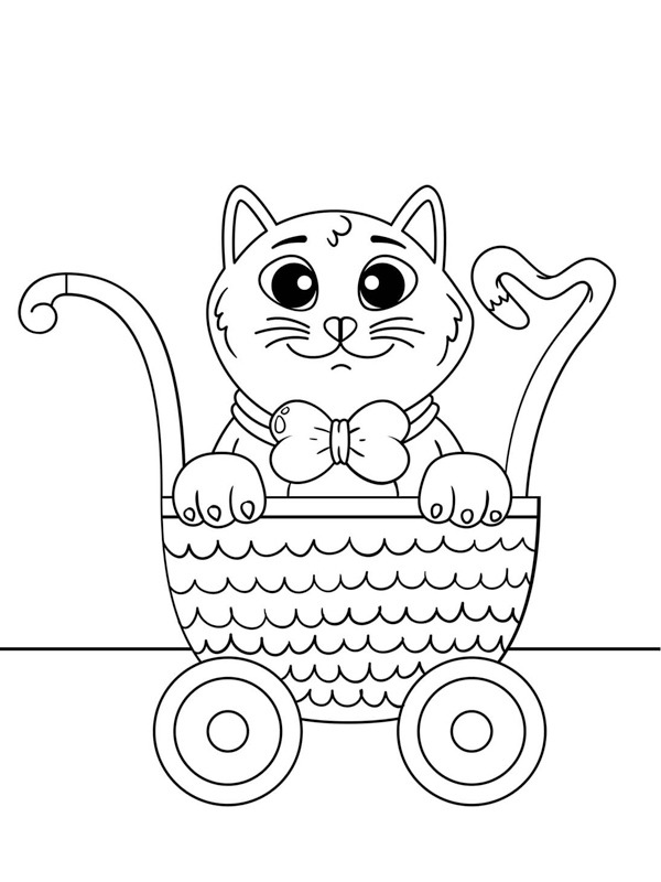 Cat in a pram Colouring page