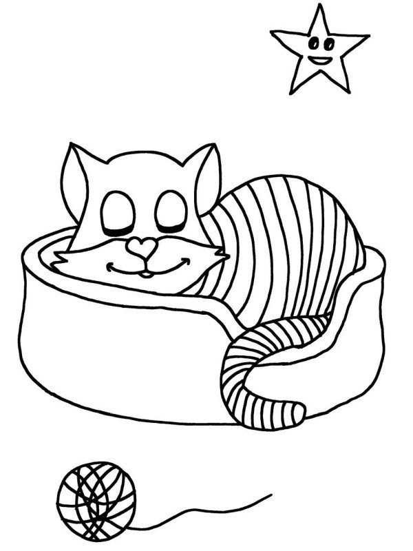 cat in the basket Colouring page