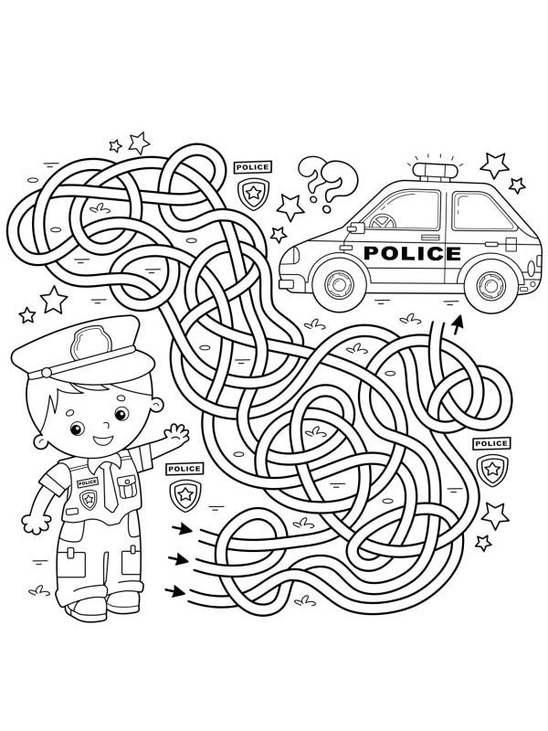 Police maze Colouring page