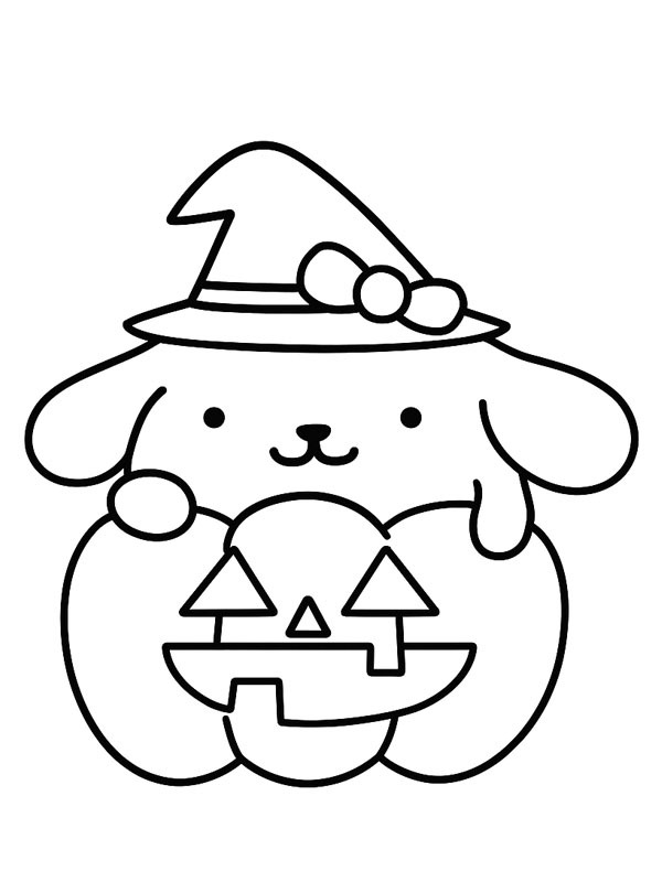 Pompompurin in a Halloween pumpkin Colouring page