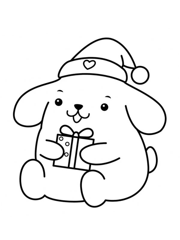 Pompompurin with Santa hat Colouring page
