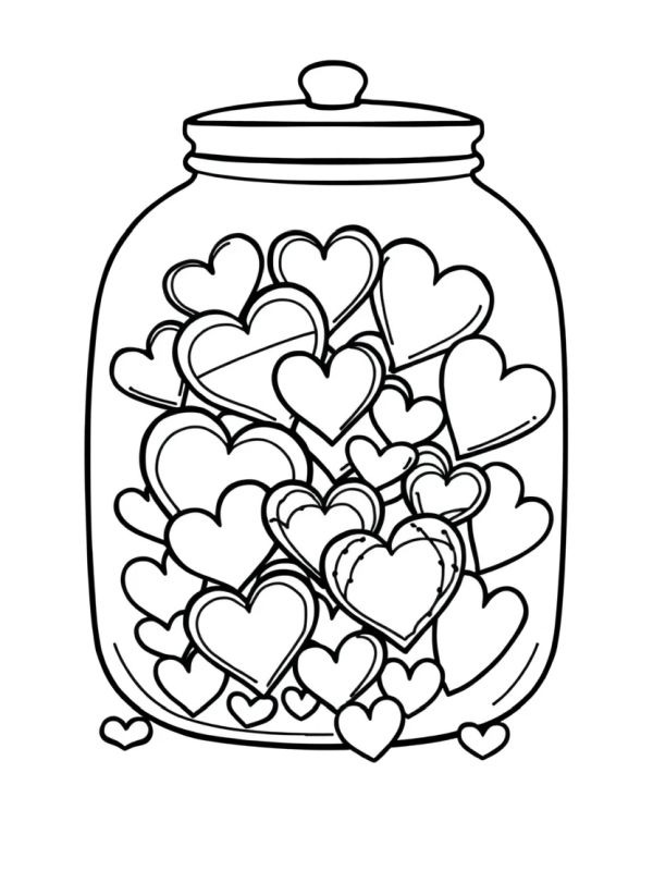 A jar full of hearts Colouring page
