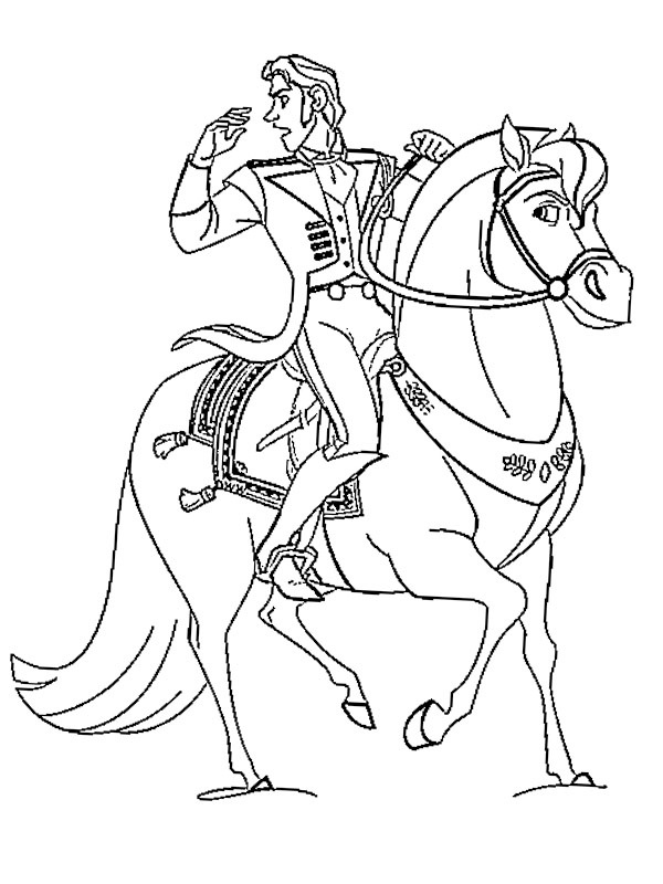 Prince Hans on his horse Colouring page