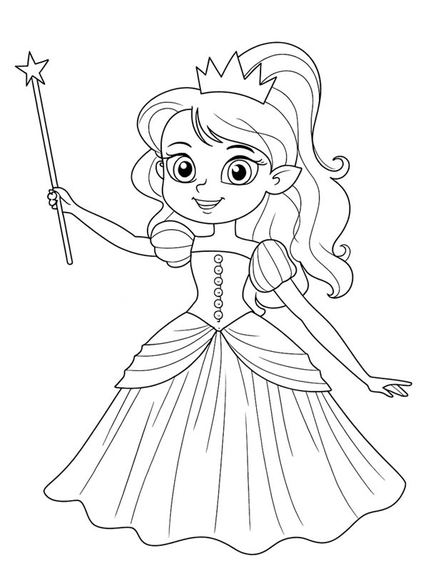 Princess with a magic wand Colouring page