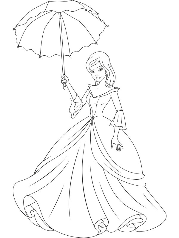 Princess with umbrella Colouring page