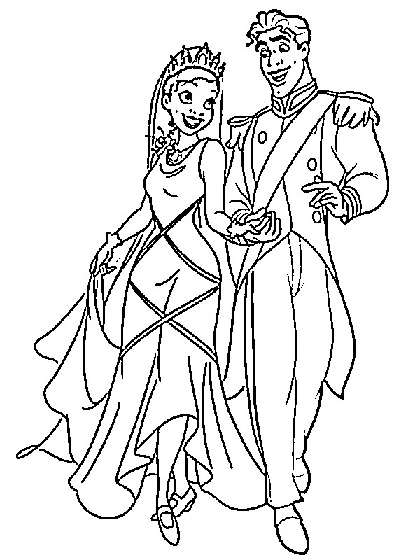 Princess Tiana and Prince Naveen Colouring page