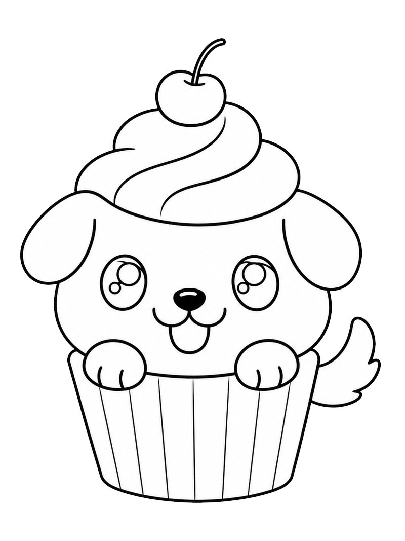 Puppy cupcake Colouring page