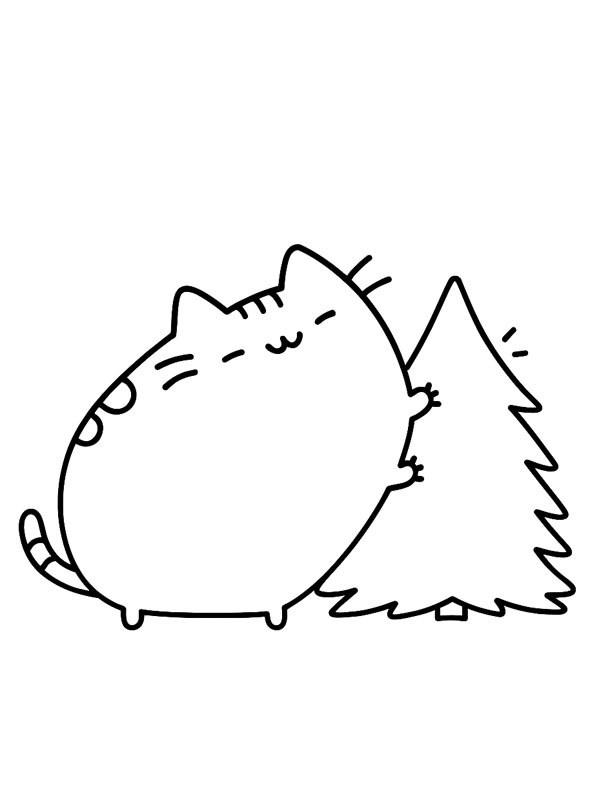 Pusheen by the Christmas tree Colouring page Pusheen by the Christmas tree Colouring page