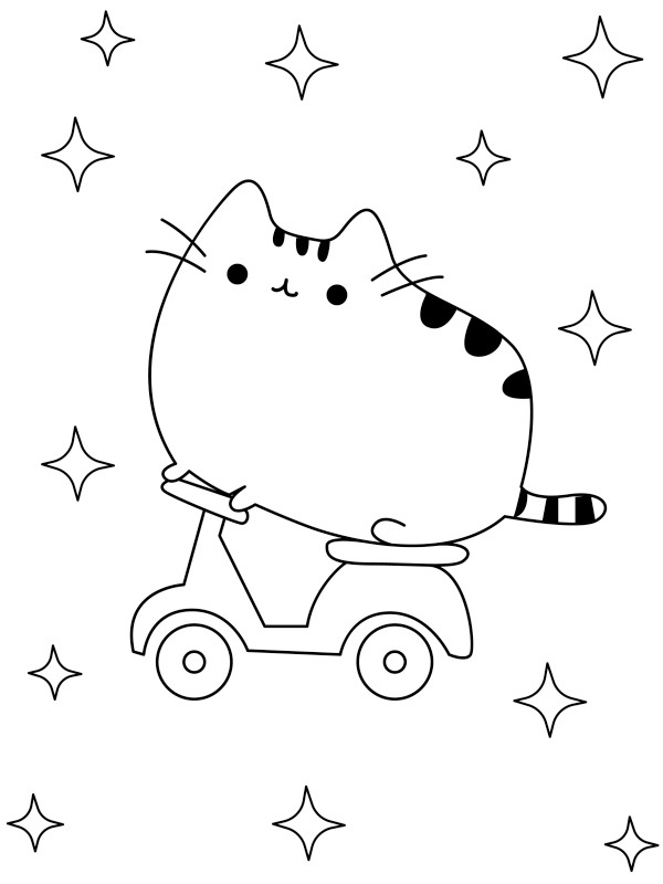 Pusheen on the bike Colouring page