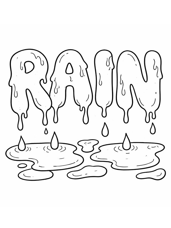 Rain letters Colouring page