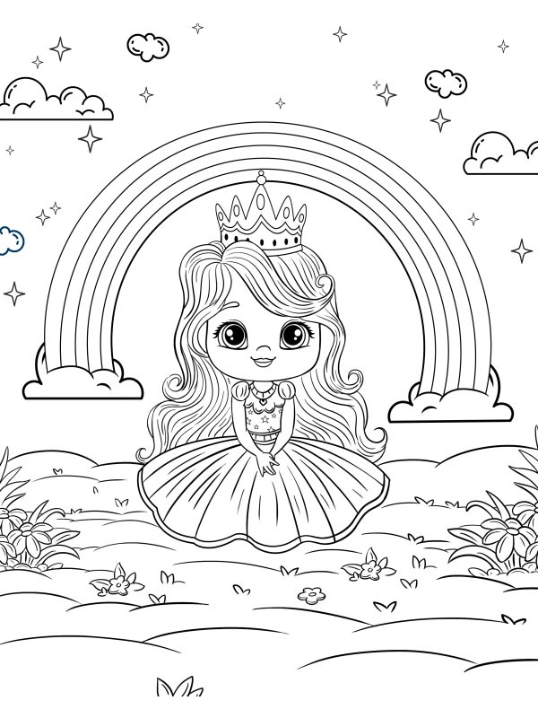 Rainbow princess Colouring page