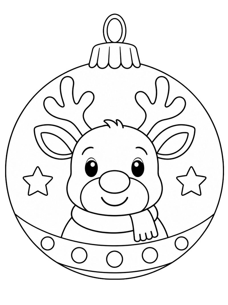 Reindeer Christmas ball Colouring page Reindeer Christmas ball Colouring page
