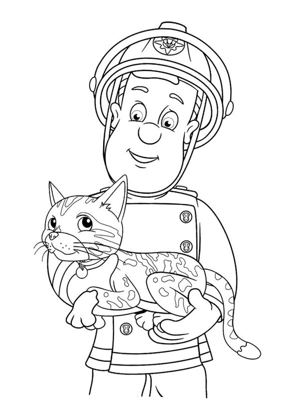 Sam with a cat Colouring page