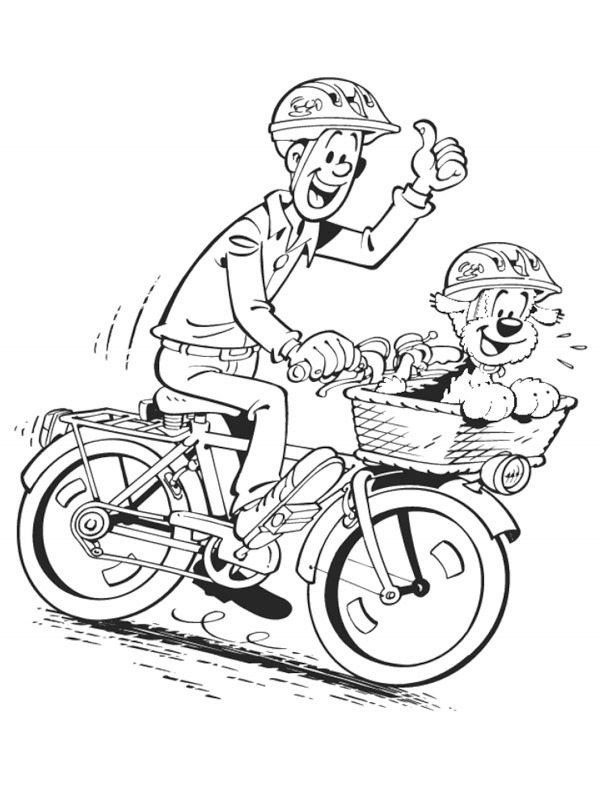 Samson and Gert on the bike Colouring page