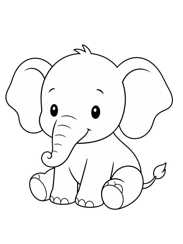 Cute baby elephant Colouring page