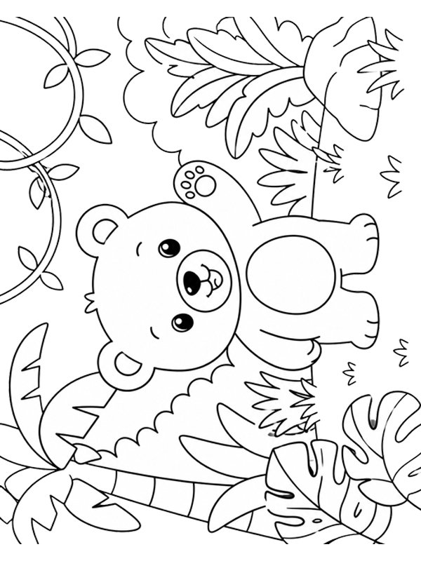 Cute bear in the jungle Colouring page