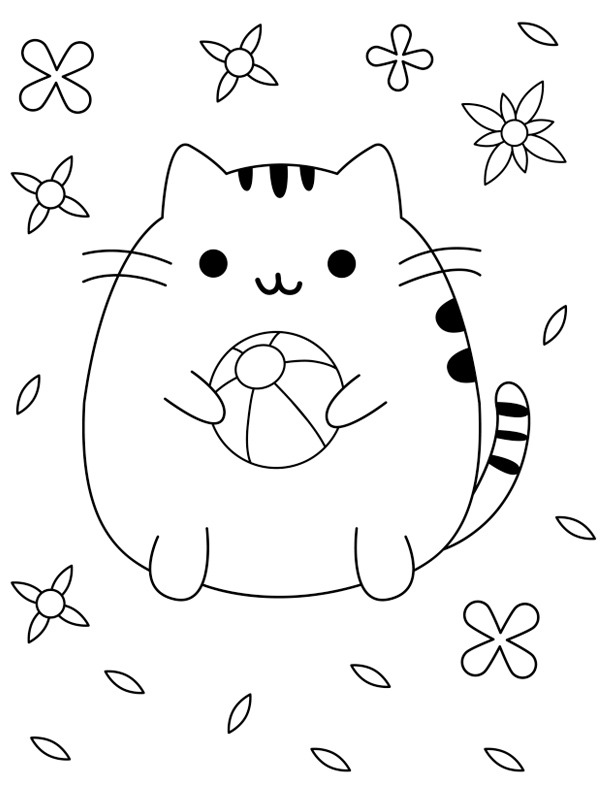 Cute Pusheen with a ball Colouring page