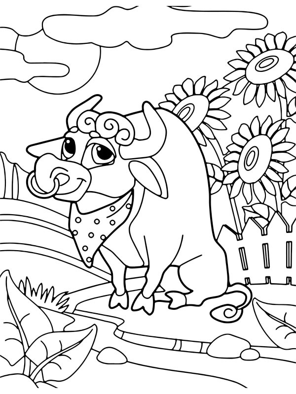 Cute Bull Colouring page