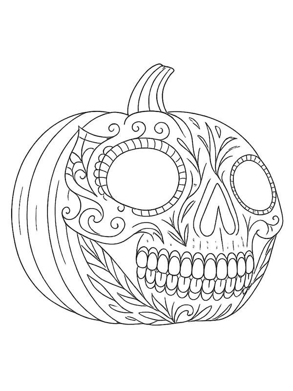 Pumpkin skull Colouring page