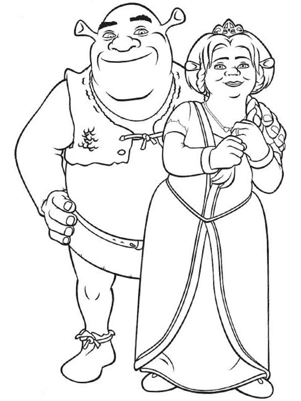 Shrek and Fiona Colouring page