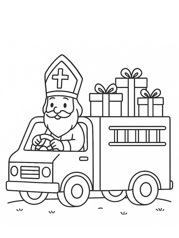 Saint Nicholas delivers presents Colouring page