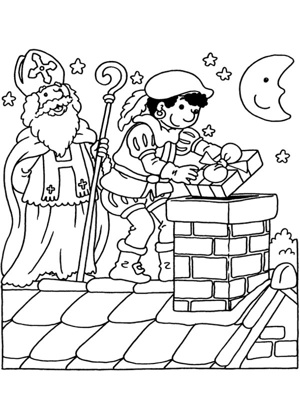 Saint Nicholas and Pete bring presents Colouring page Saint Nicholas and Pete bring presents Colouring page