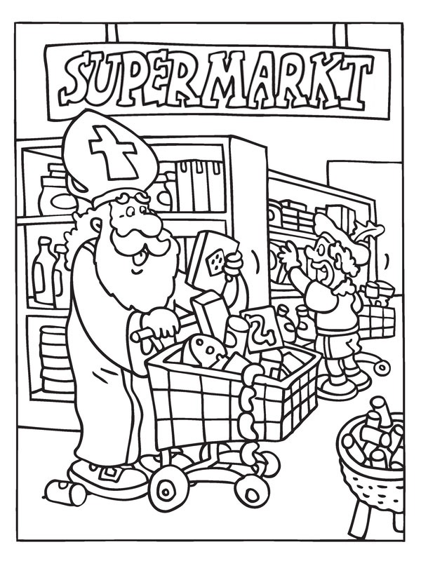 Saint Nicholas in the supermarket Colouring page