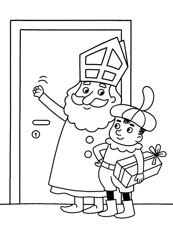 Saint Nicholas knocks on the door Colouring page