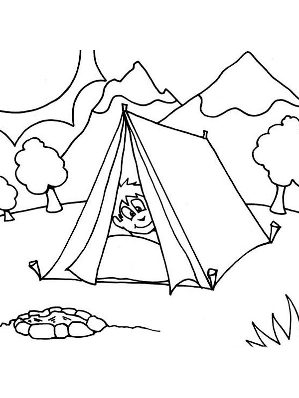 Sleeping in the tent Colouring page