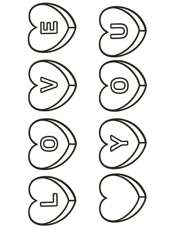 Candy Hearts love you Colouring page