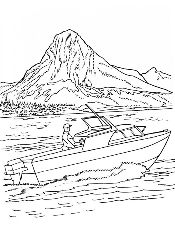 Speedboat on the water Colouring page